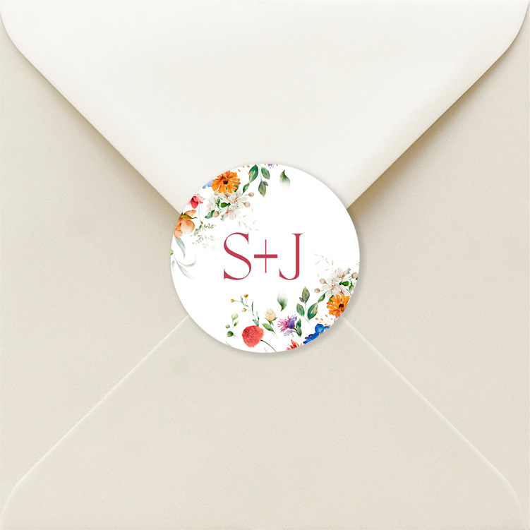 Sluitzegels huwelijk gekleurde bloemen Blossoming Flowers