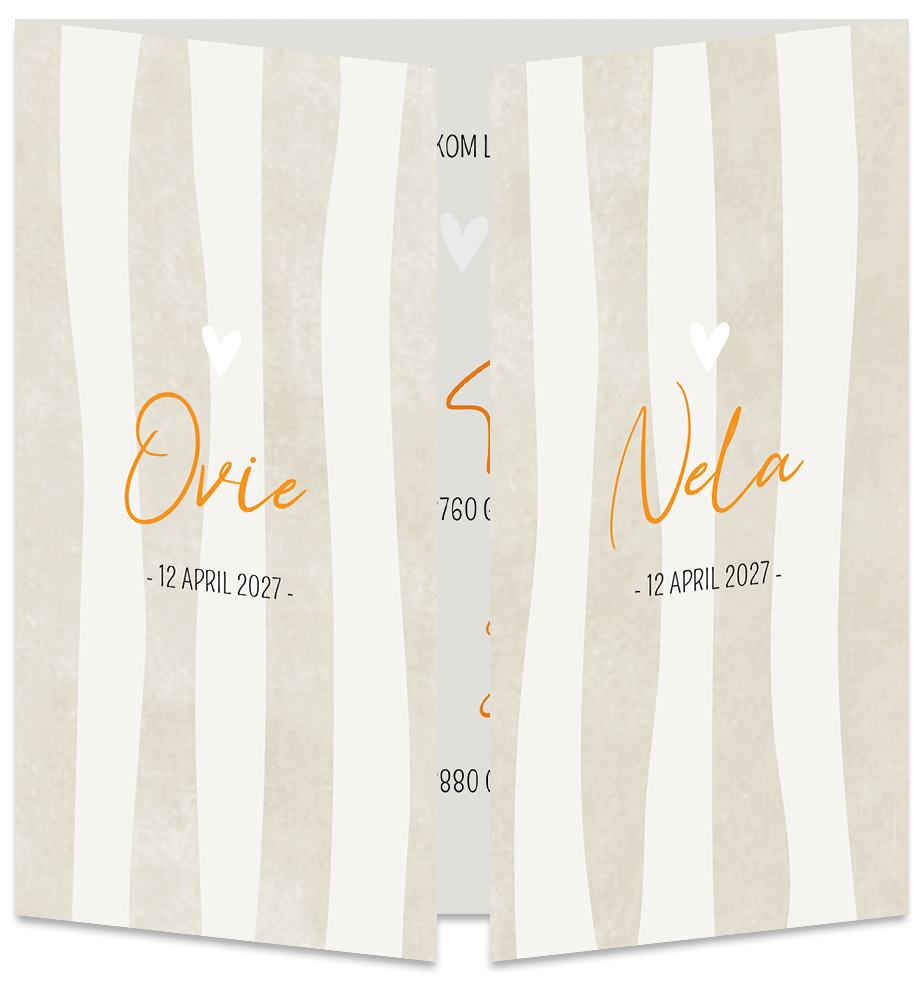 Geboortekaartje Tweeling Strepen Luikkaartje Beige Koperfolie