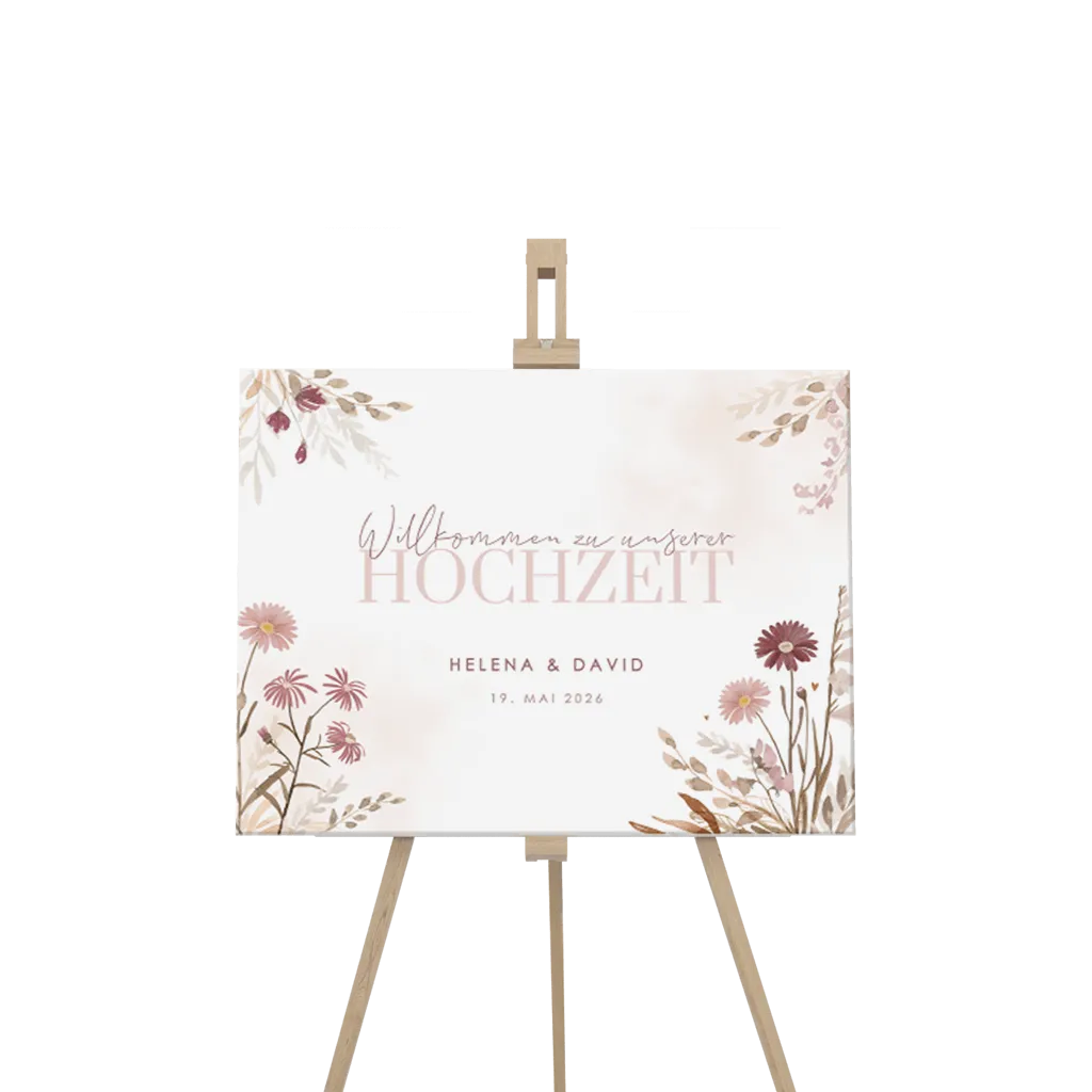 Willkommensschild mit Aquarell-Blumenmuster