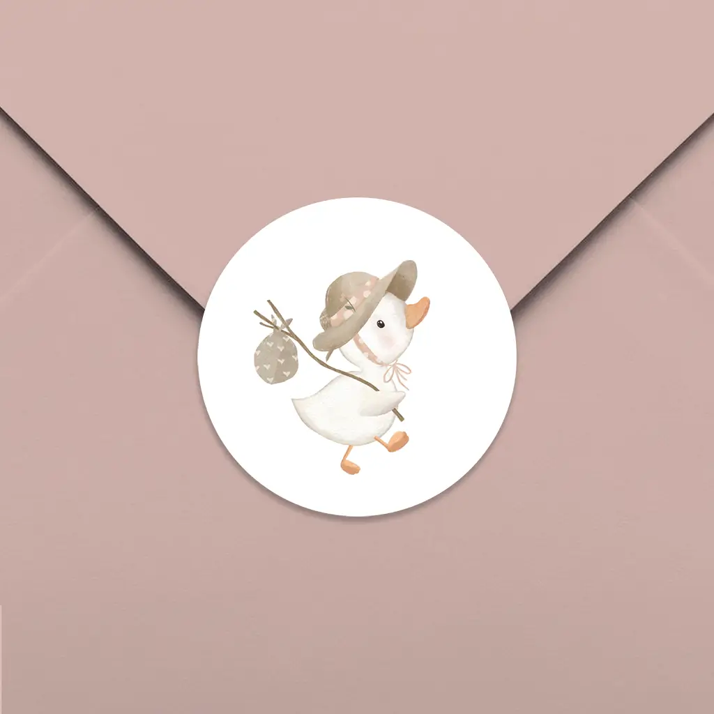 Sluitsticker met eendje en knapzak - per 25 stuks