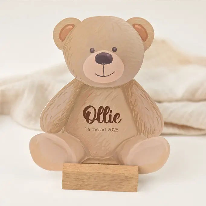 Lief geboortekaartje in vorm van teddybeer