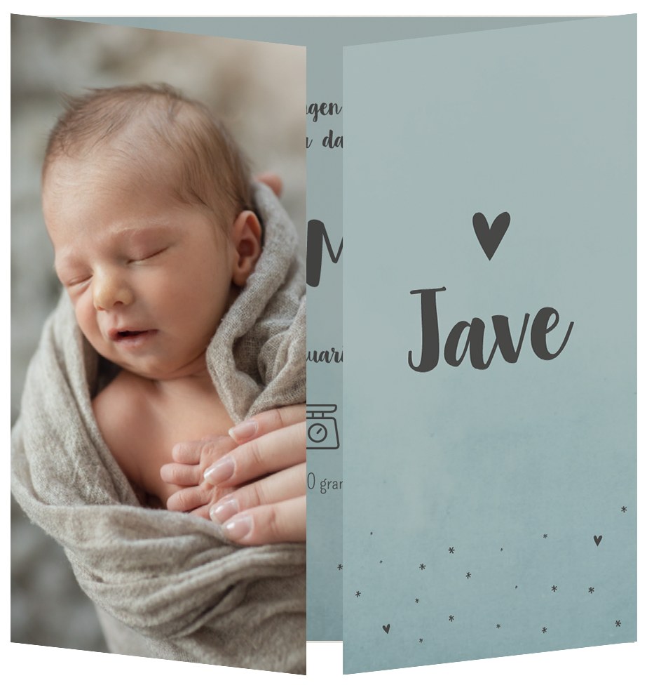 Geboortekaartje Jongen Babyfoto Luikkaartje Blauw Lief