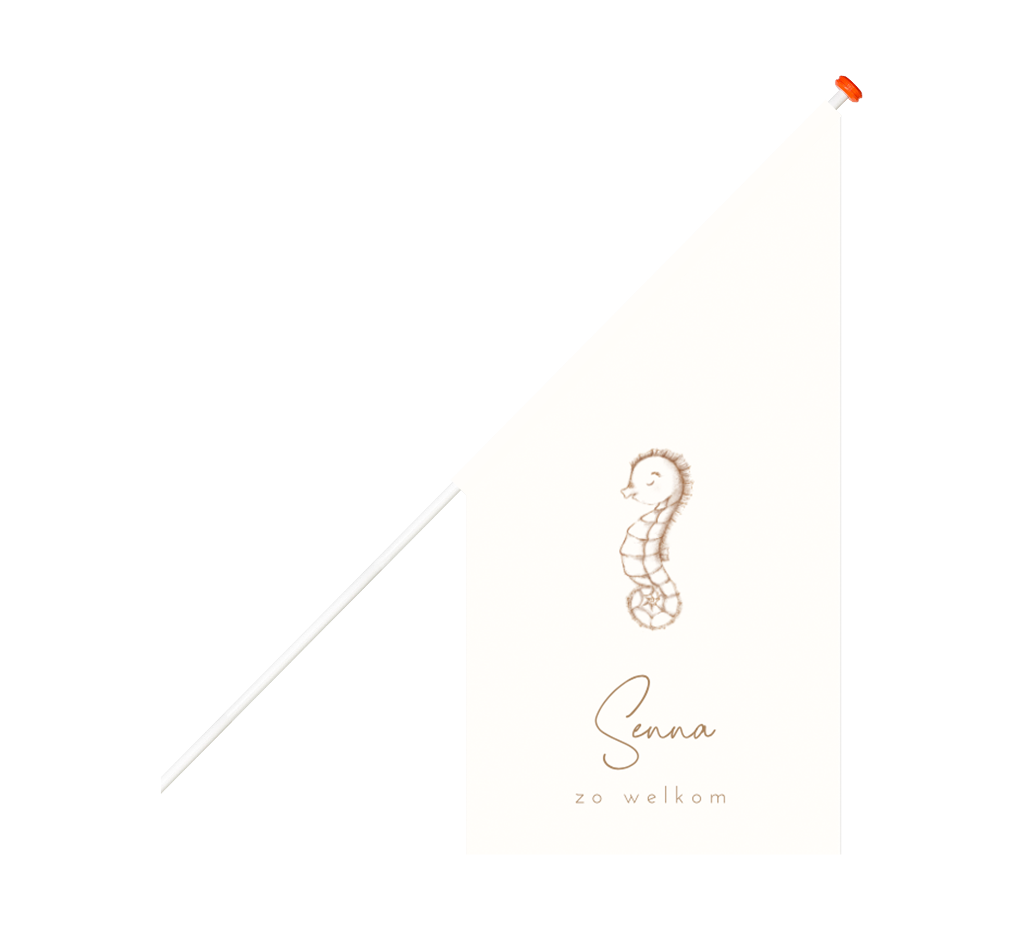 Geboortevlag met illustratie zeepaardje beige