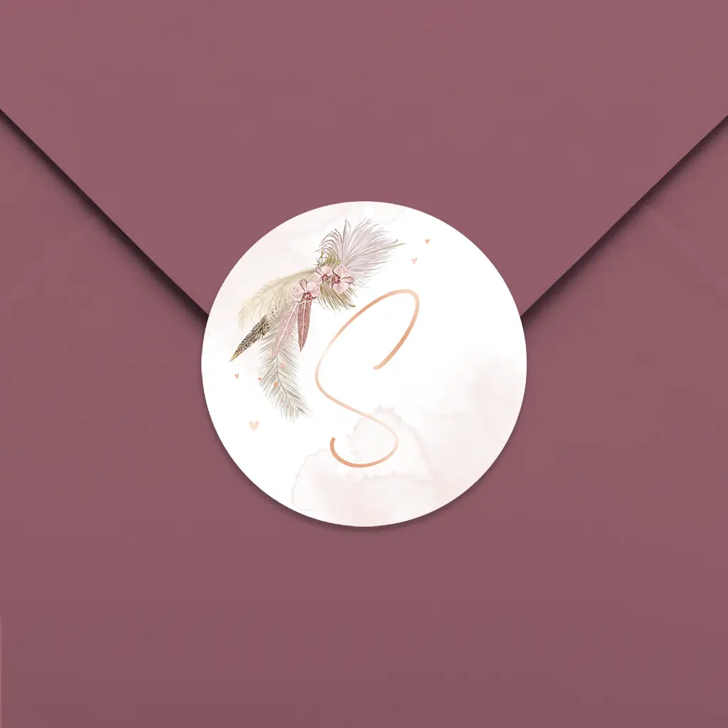 Sluitsticker bohemian met initiaal in roségoudfolie - per vel