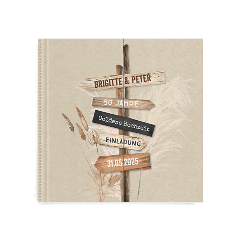 Gästebuch zur Goldenen Hochzeit mit Wegweiser und Gräsern