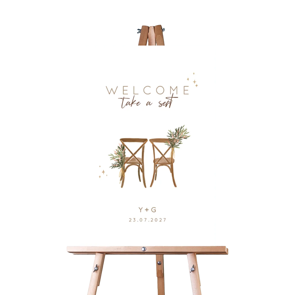 Welkomstbord met illustratie van ceremonie