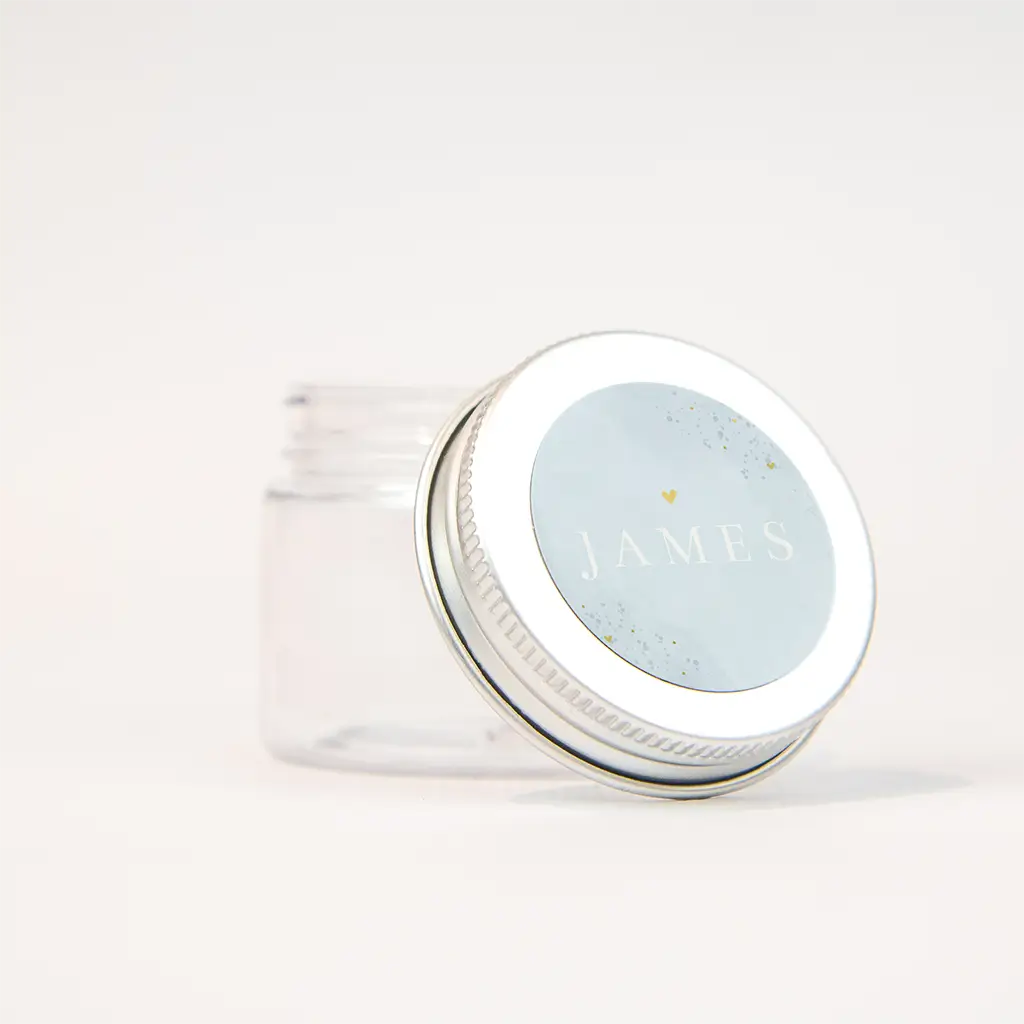 Naamsticker met lichtblauwe watercolour en goudfolie - per vel