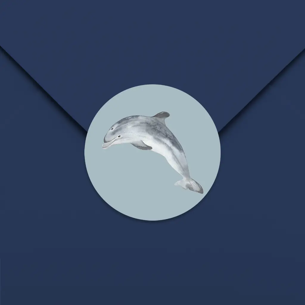 Sluitsticker blauw met dolfijn - per 25 stuks