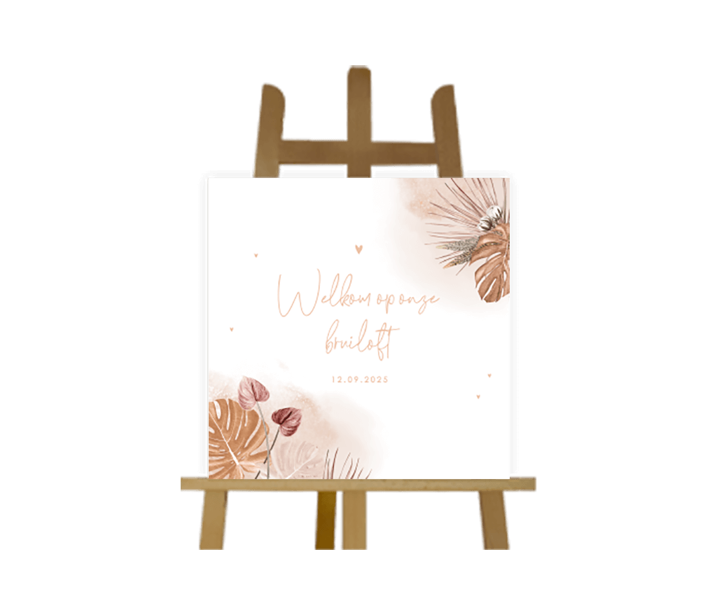 Mooi welkomstbord met bladeren op aquarel achtergrond