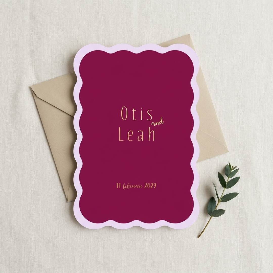 Trouwkaart colorblock lila paars aubergine