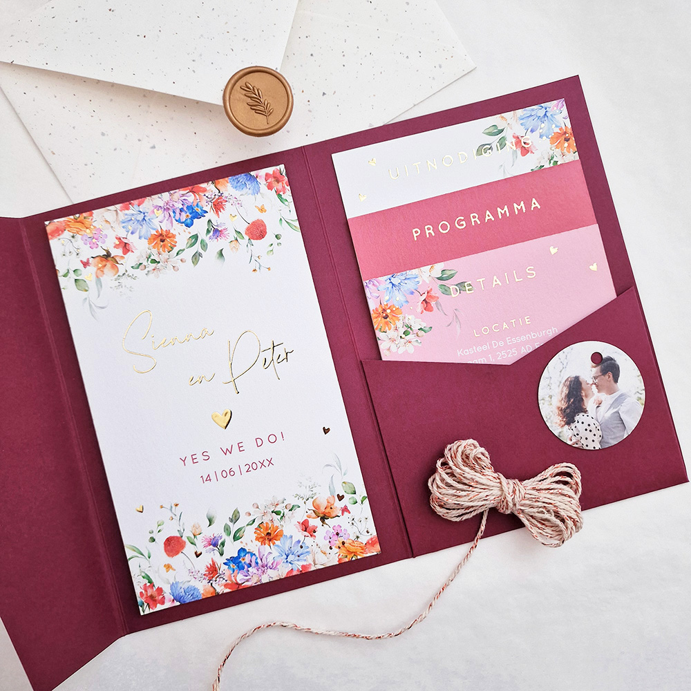 Pocketfold trouwkaart zomerse bloemen Blossoming Flowers