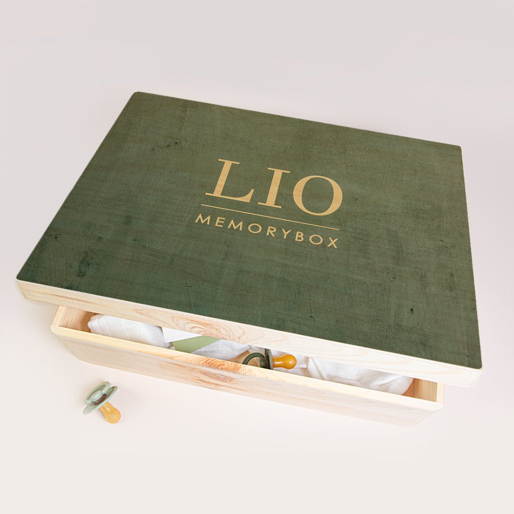 Memorybox stijlvol met naam in groen