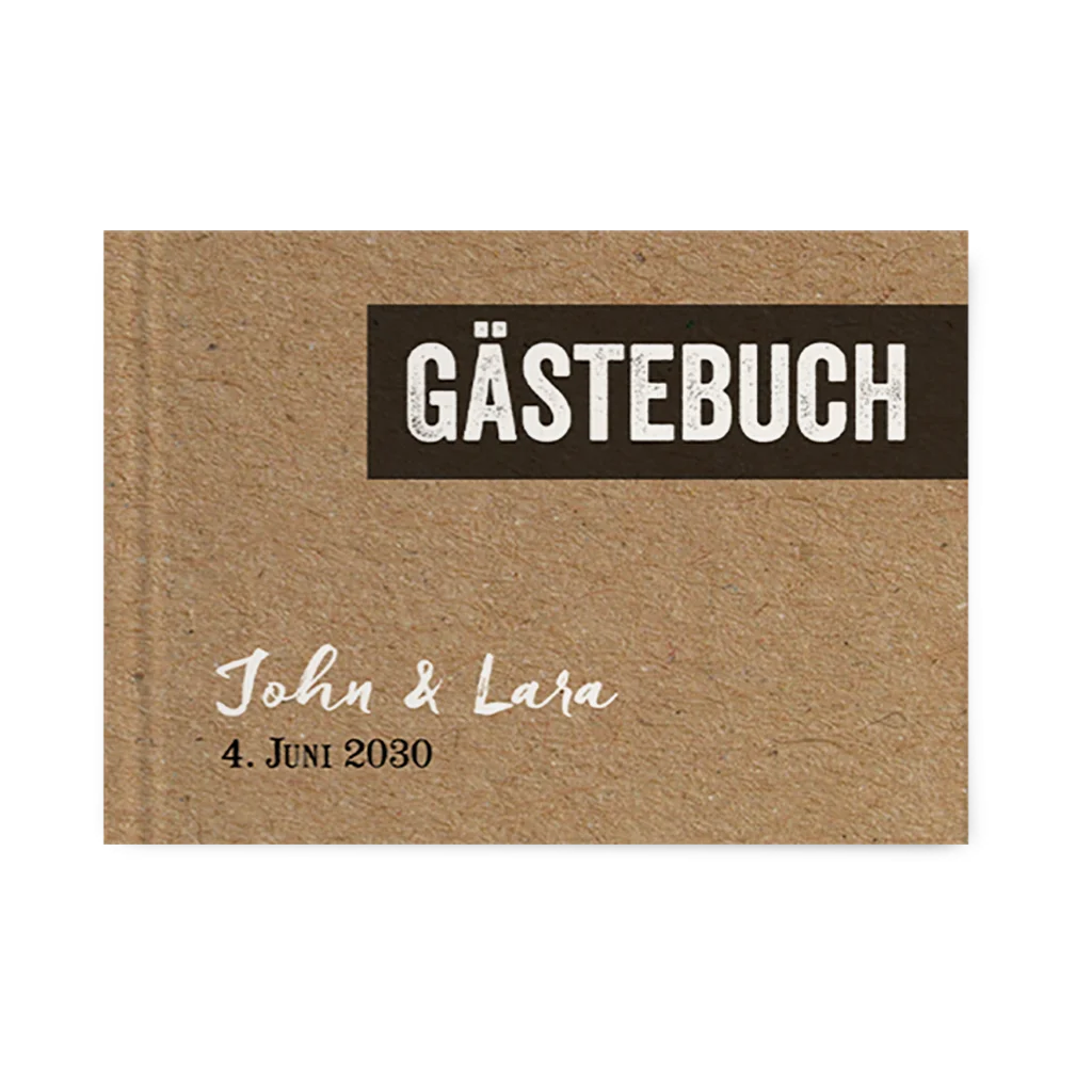 Gästebuch zur Doppelparty im Kraft-Look mit Cocktails