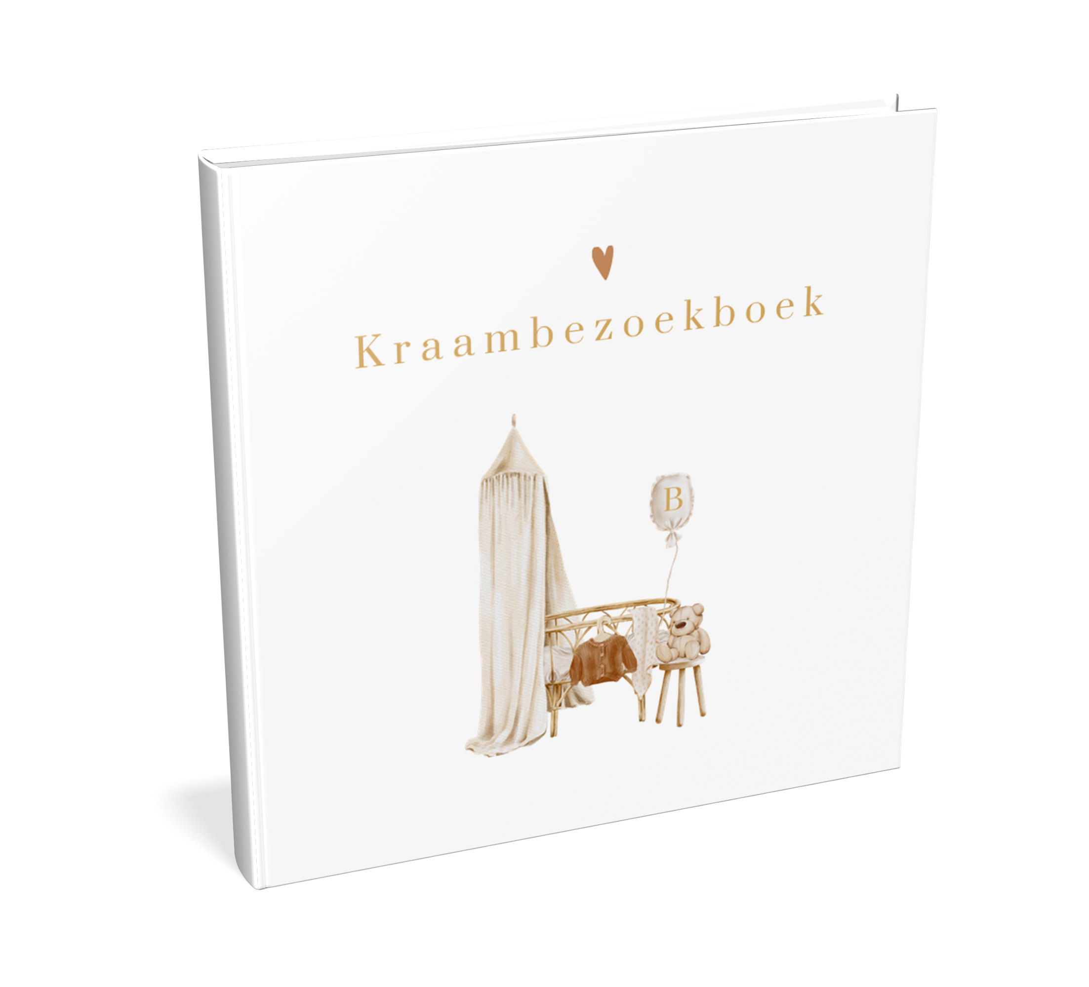 Kraambezoekboek met rotan wiegje en teddybeer