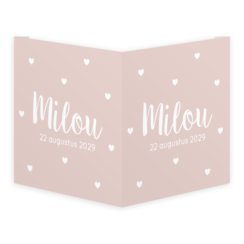 Raambord vierkant dubbel 50x50 cm | roze met witte hartjes