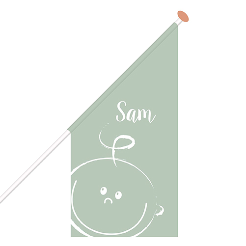 Geboortevlag met naam groen met babygezichtje