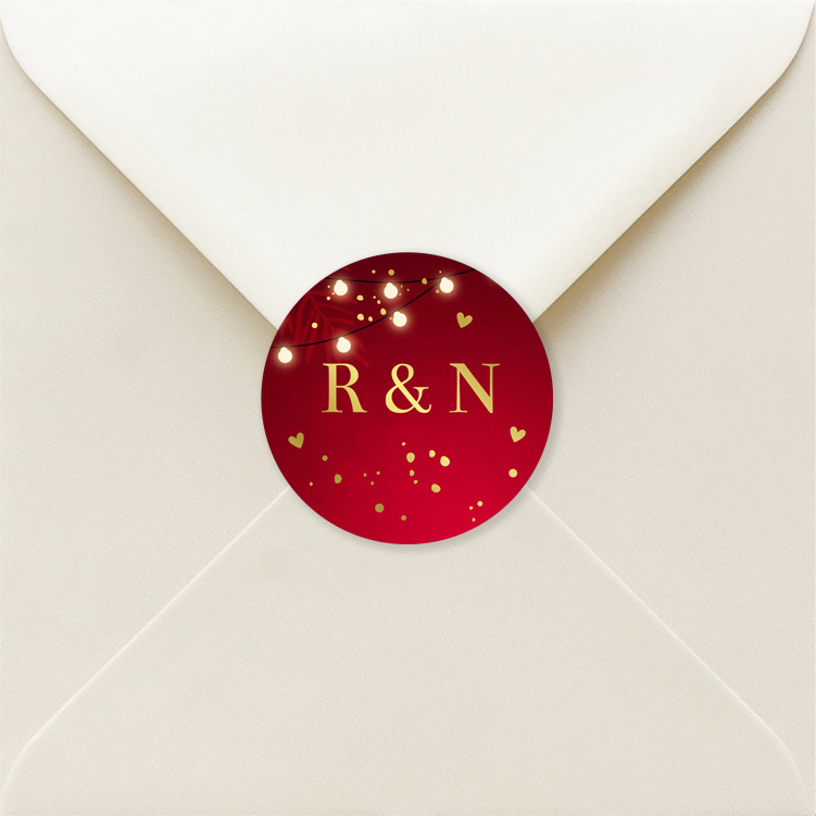 Sluitstickers huwelijk rood kerst initialen goudfolie