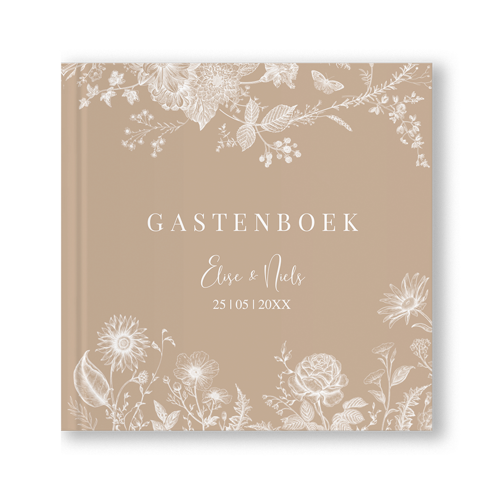 Gastenboek beige botanisch bloemen