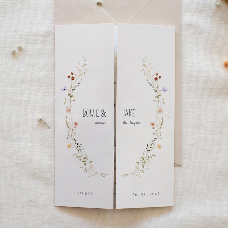 Luikvouw trouwkaart summer chic bloemen