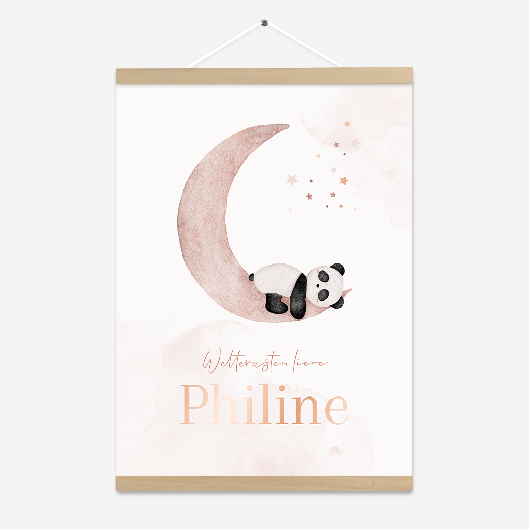 Poster Pandabeertje Roze Sterretjes Maantje