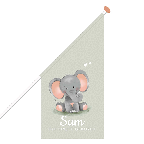 Geboortevlag jongen met lief olifantje en babynaam