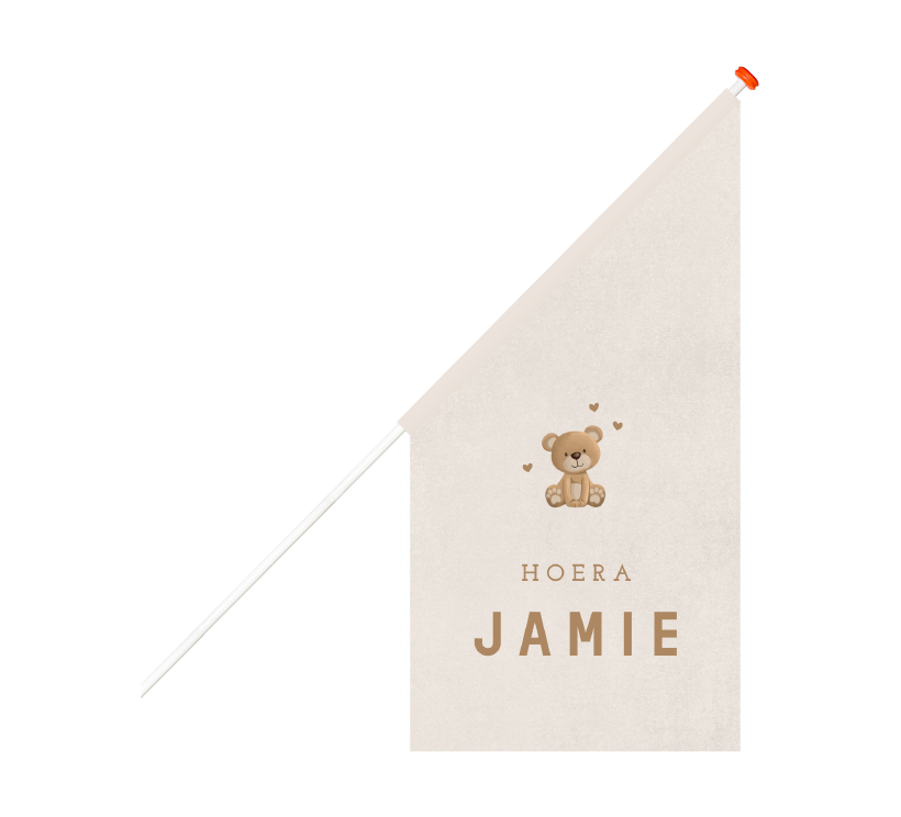 Beige geboortevlag met lief beertje en hartjes