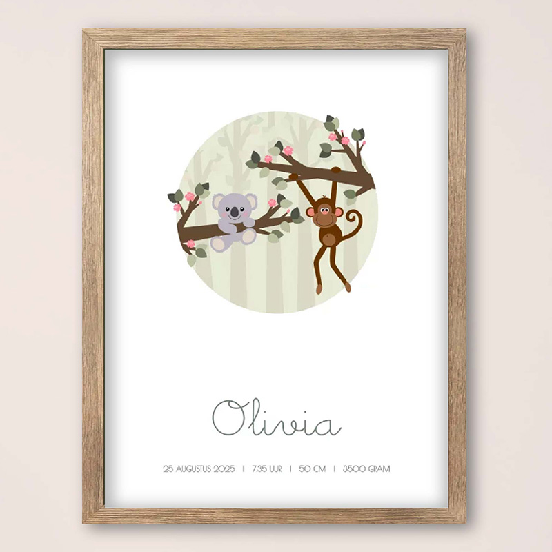 Babykamer poster koalabeertje en aapje