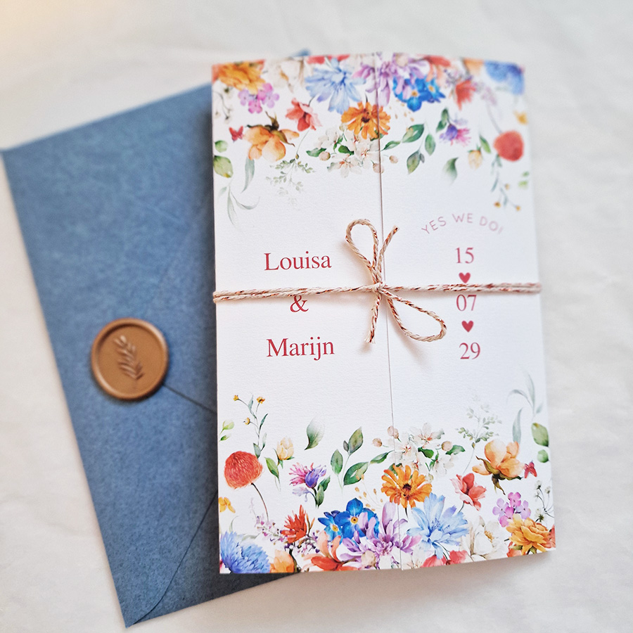 Drieluik trouwkaart kleurrijke bloemen blossoming flowers