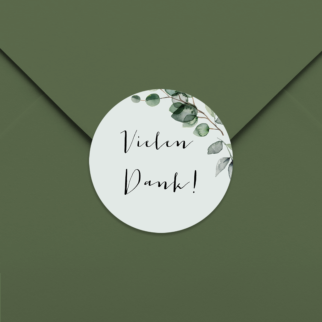 Dankes-Aufkleber Eukalyptus rund