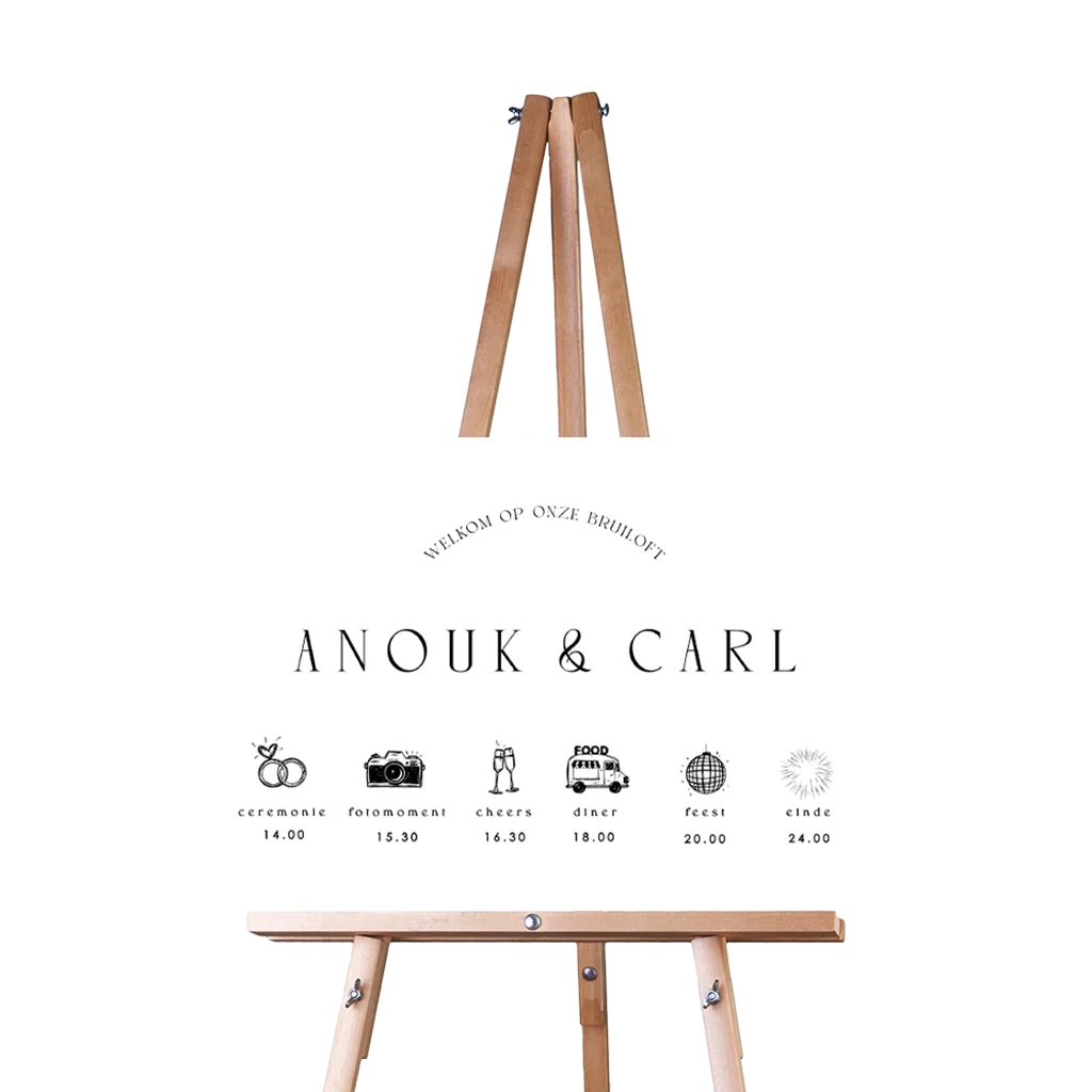 Welkomstbord bruiloft zwart wit met illustraties