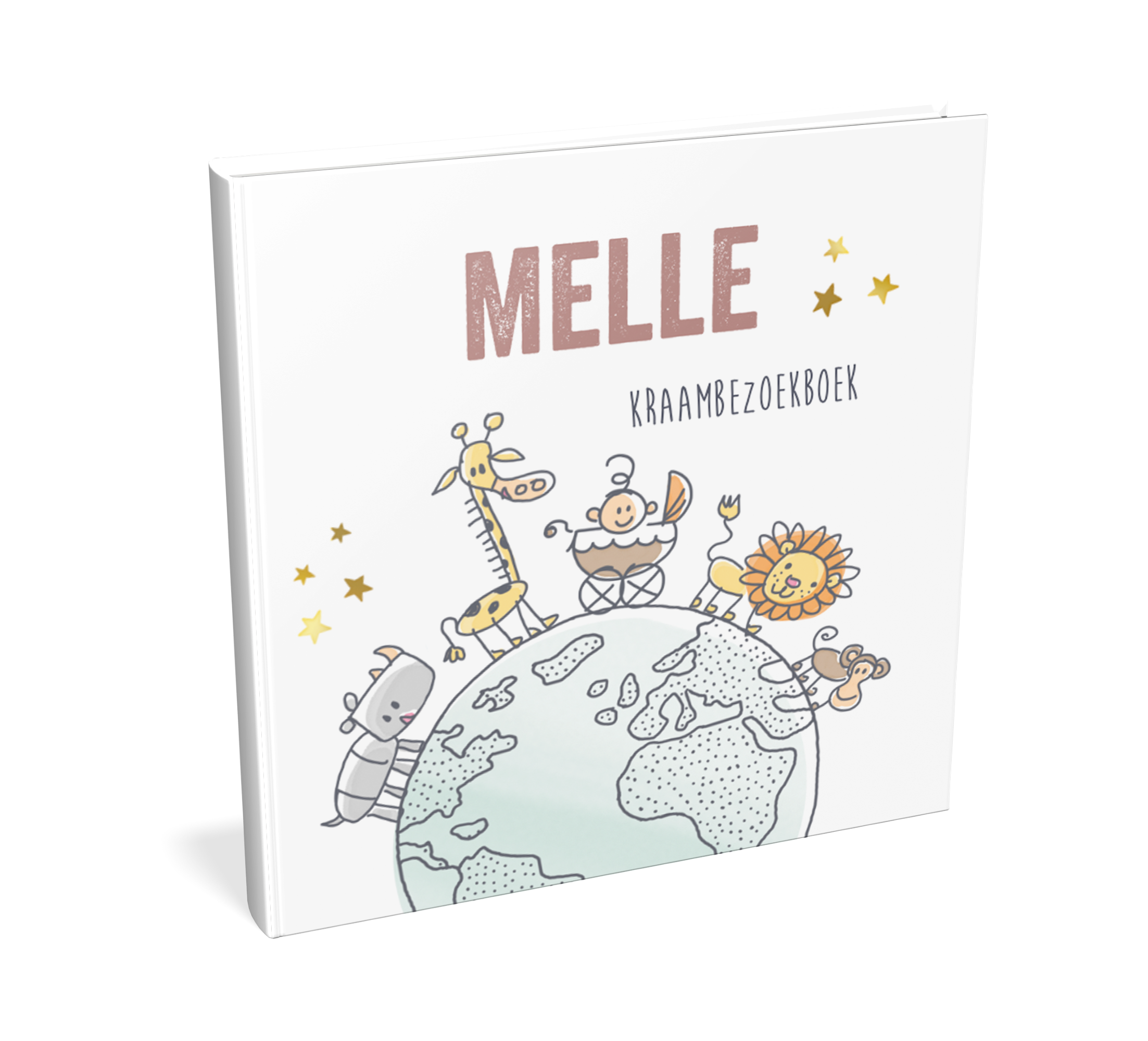 Kraambezoekboek vrolijke dieren op wereldbol