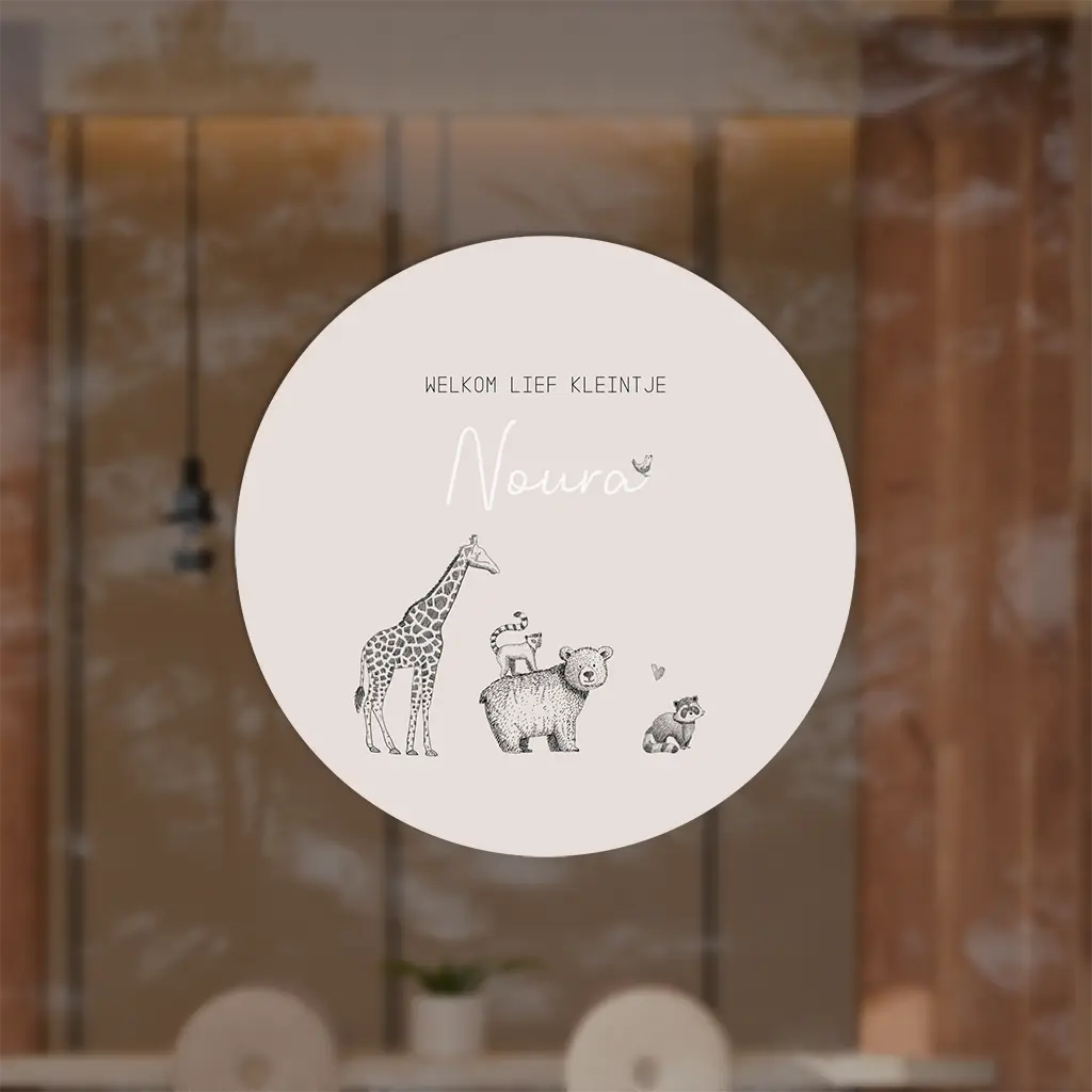 Raamsticker rond beige met getekende jungledieren