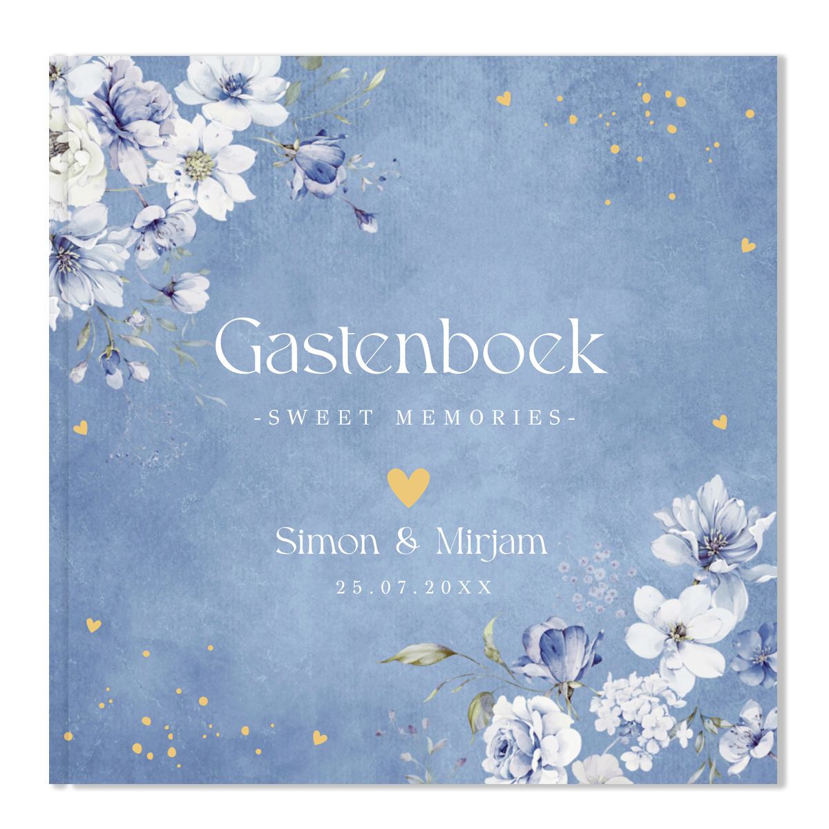 Gastenboek bruiloft bloemen blauw