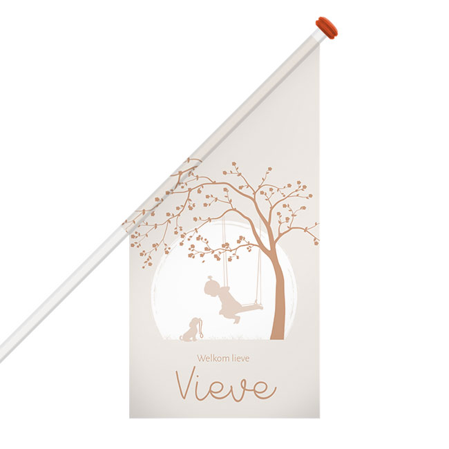 Meisje op schommel geboortevlag met hondje