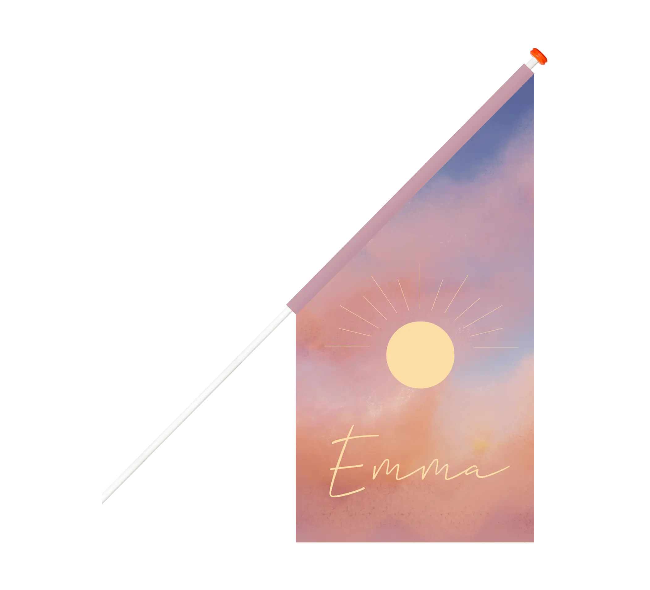 Kleurrijke geboortevlag met lucht, zon en naam