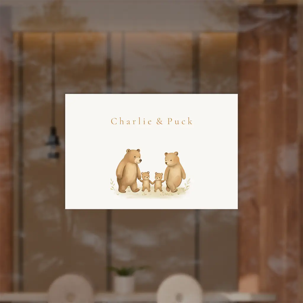 Raamsticker voor tweeling met berenfamilie