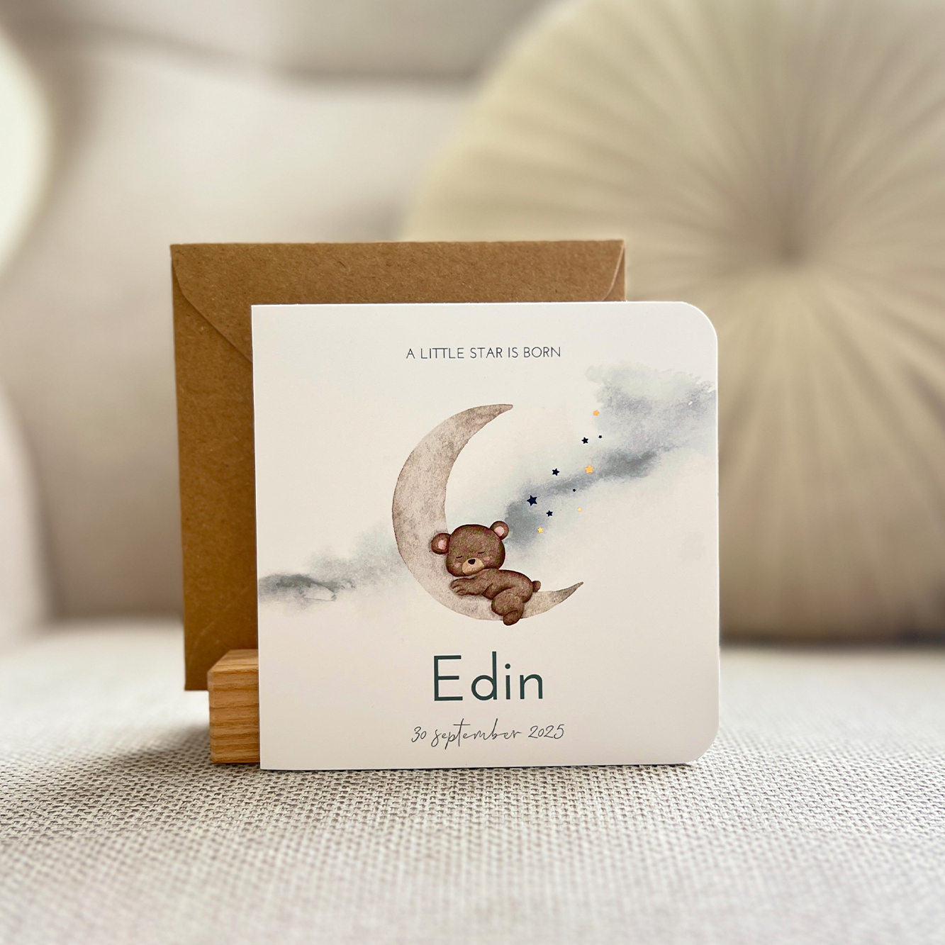 Geboortekaartje Jongen Maan Beertje Watercolor