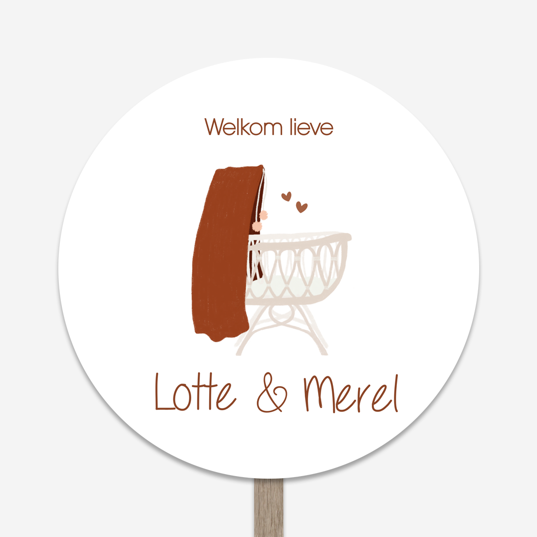 Tuinbord Geboortebord Tweeling Wiegje Waterverf