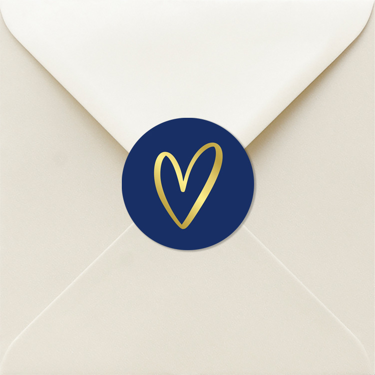 Sluitzegels huwelijk donkerblauw hartje goudfolie