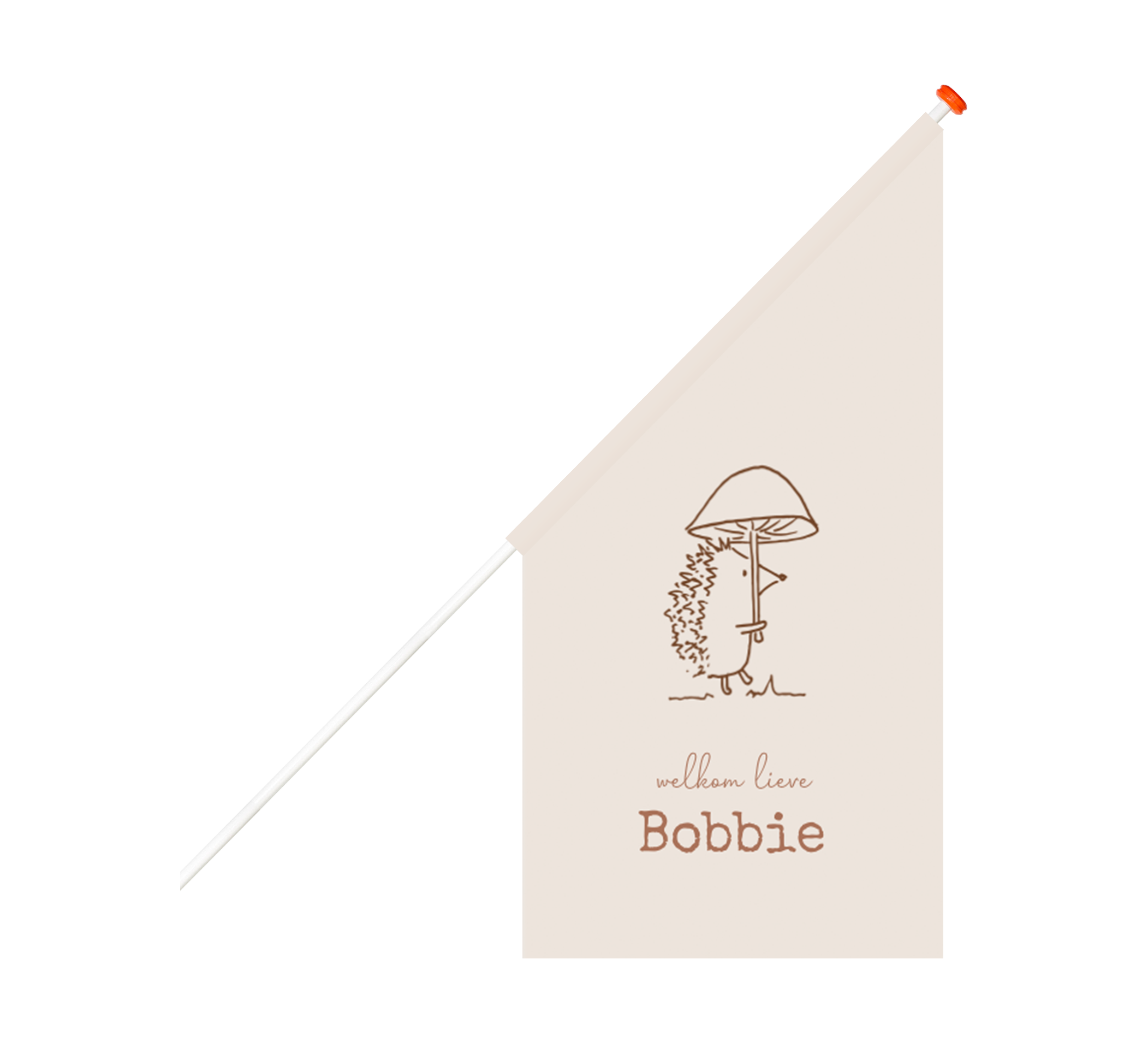 Lieve geboortevlag met lijntekening van egeltje