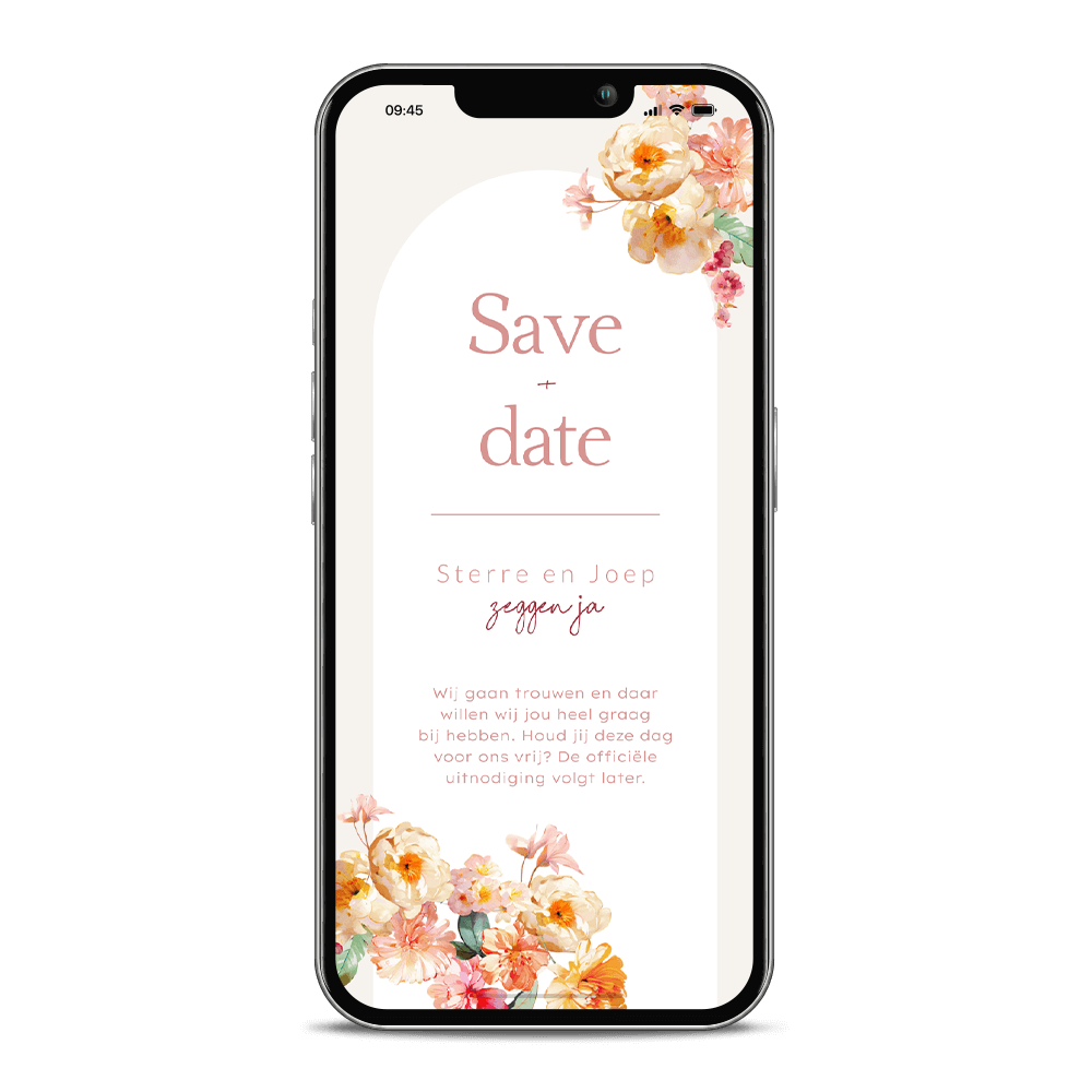 Romantische digitale Save the Date kaart met bloemen