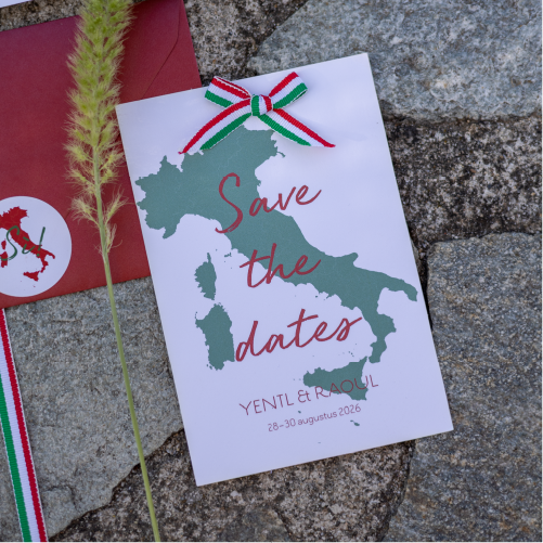Save the date Italiaanse bruiloft gaatjes