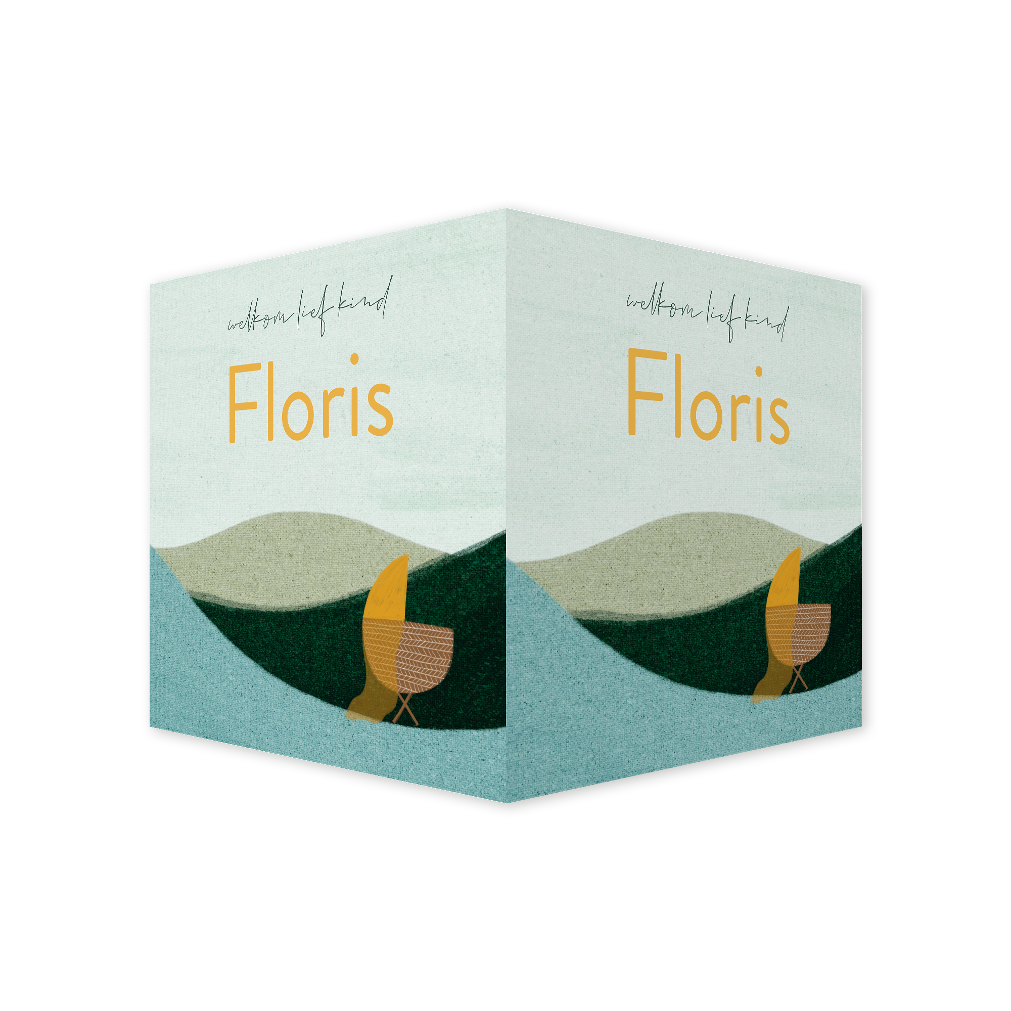 Raambord landschap ondergaande zon blauw wiegje