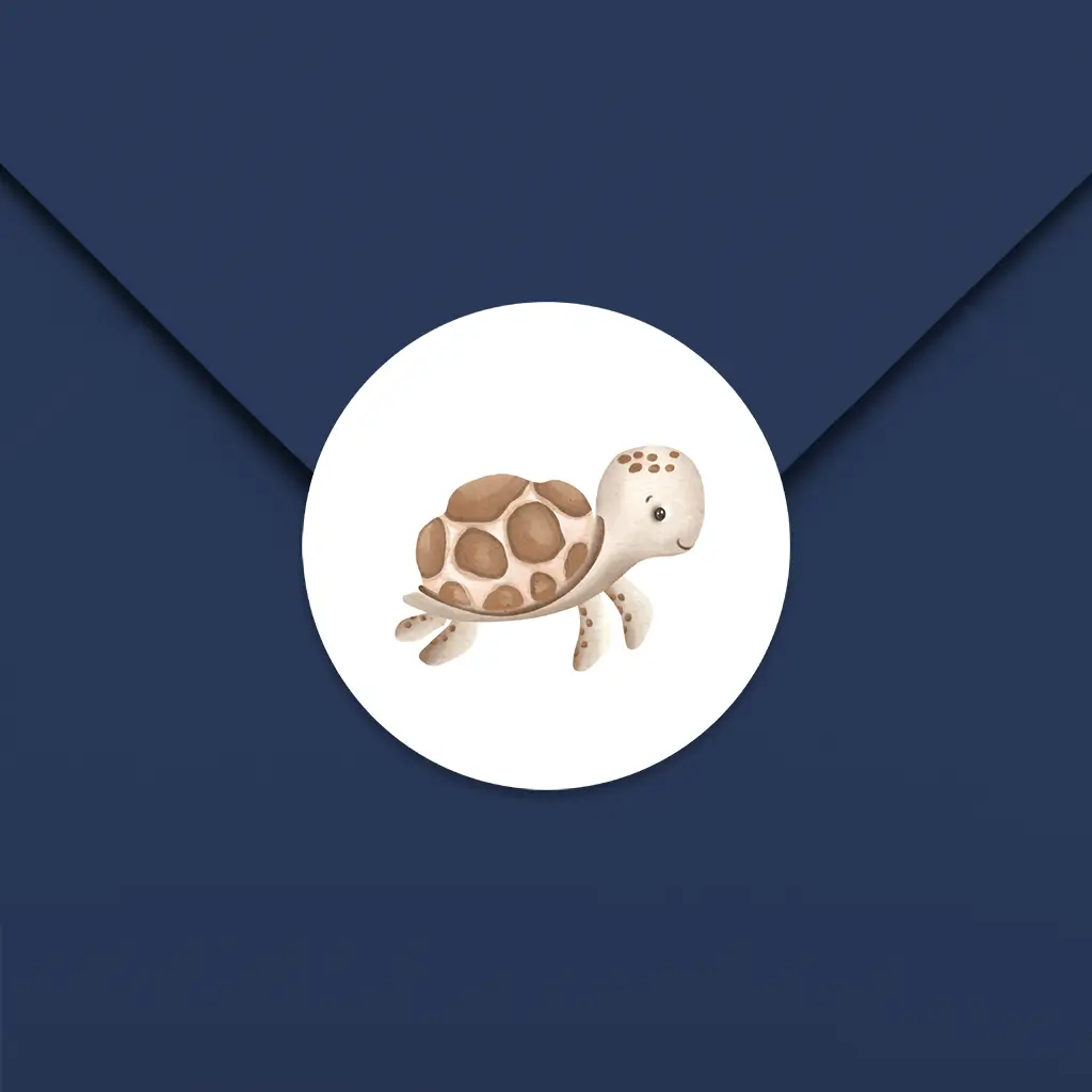 Sluitsticker met getekende zeeschildpad - per 25 stuks