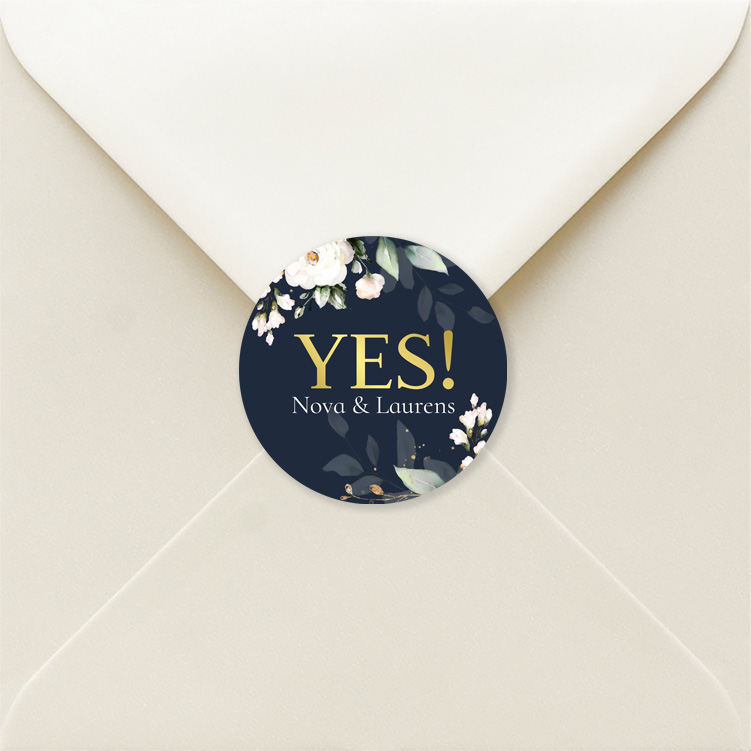 Sluitzegel donkerblauw witte rozen huwelijk goudfolie