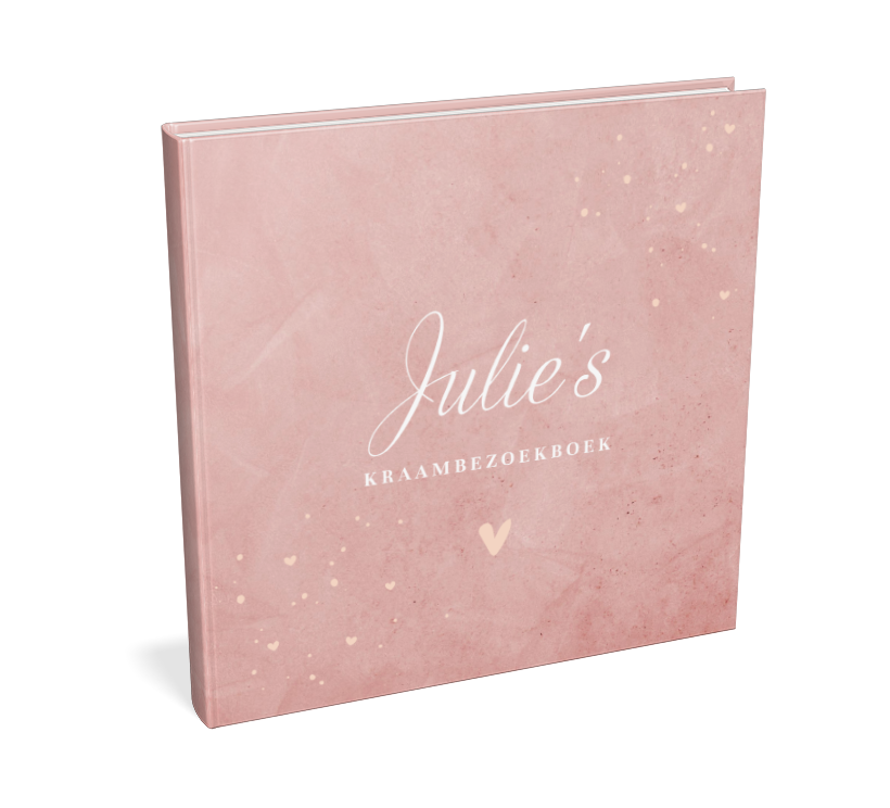 Roze velvet kraambezoekboek met hartje en sierlijke tekst