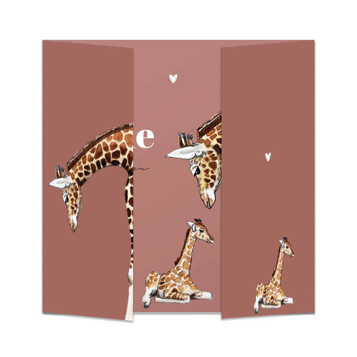 Theatervorm geboortekaartje baby giraf met mama