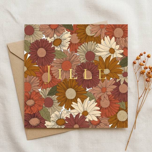 Geboortekaartje retro bloemen goudfolie