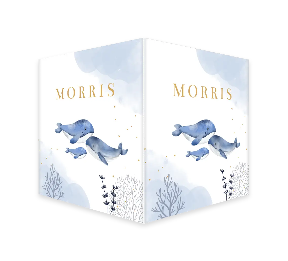 Stoer geboortebord met watercolour en walvissen