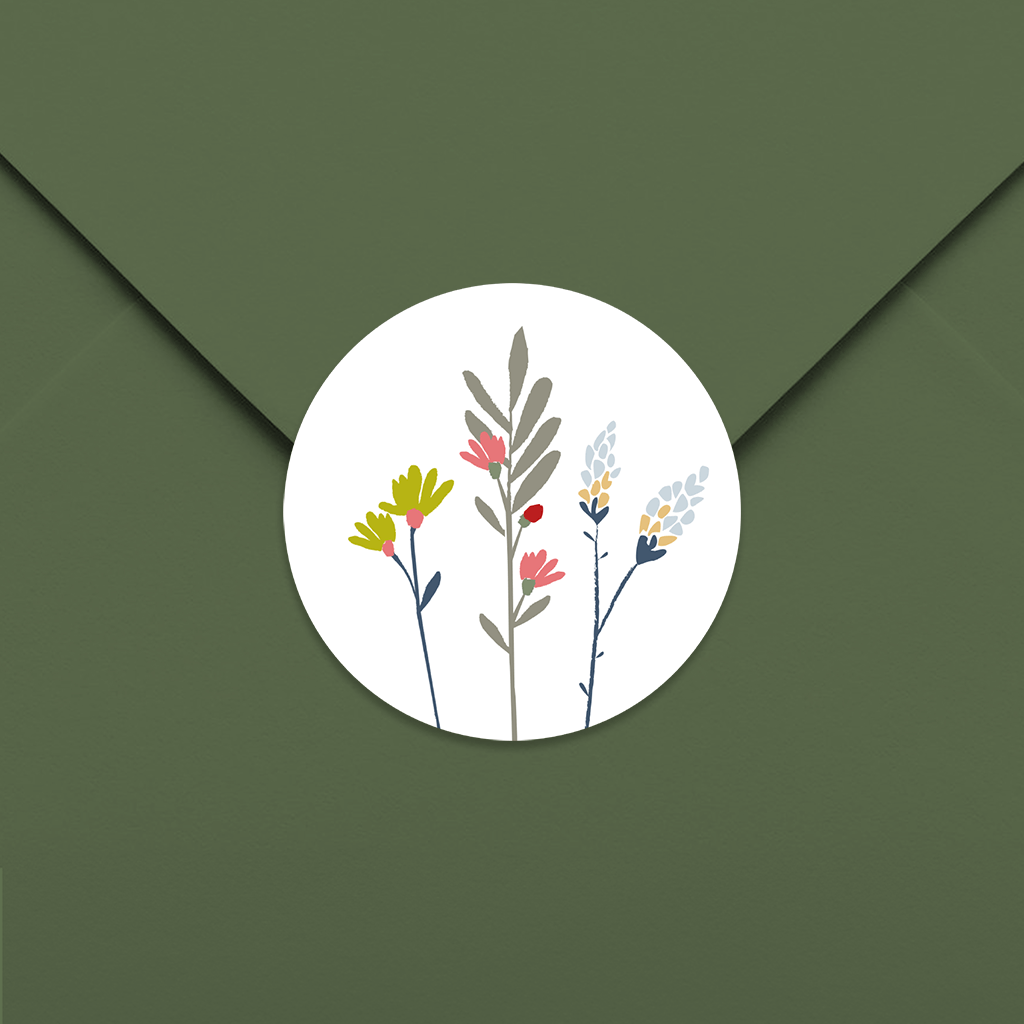 Autocollant rond avec des fleurs graphiques - 20 pièces